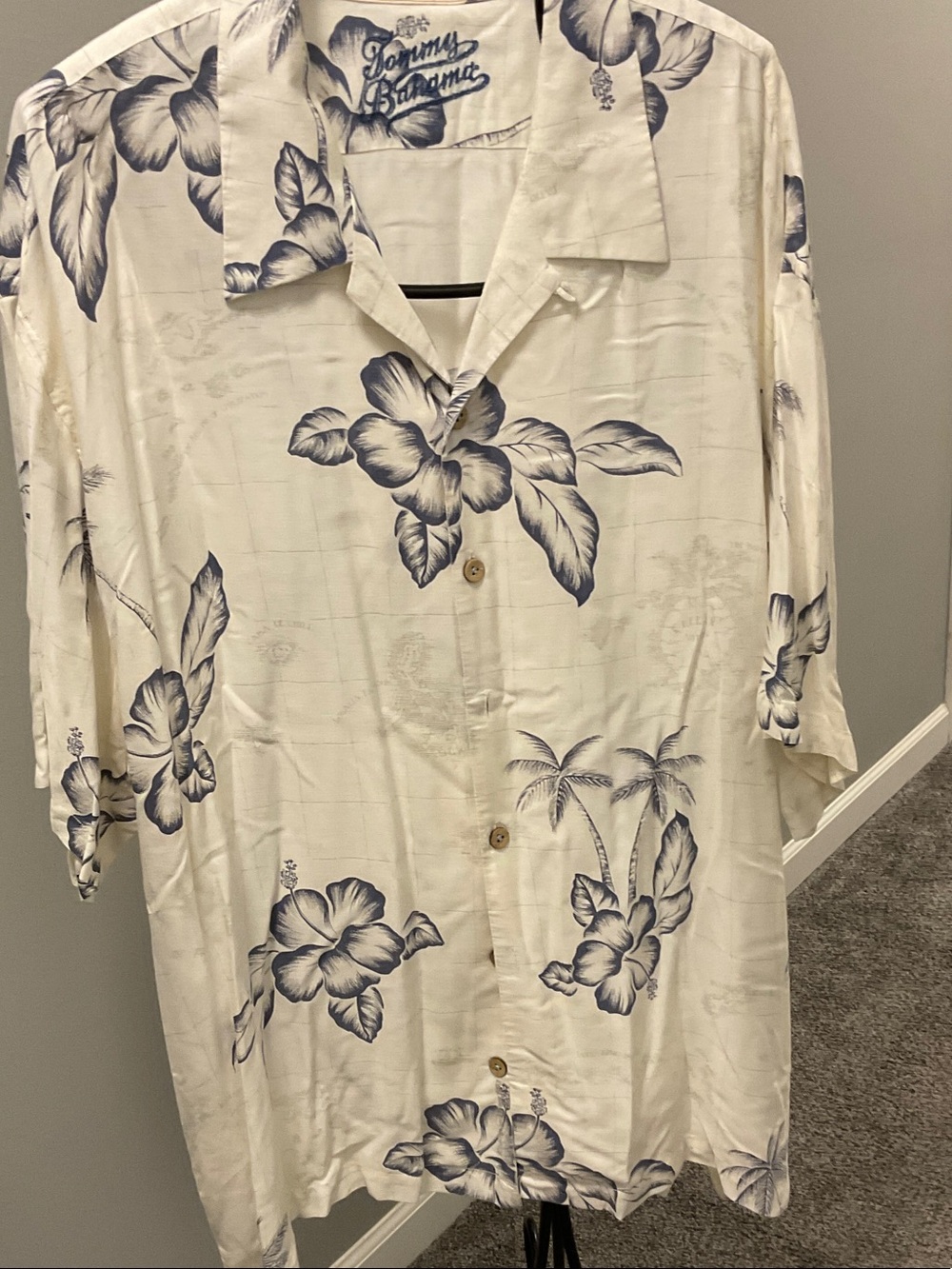 Tommy Bahama Cream and Navy Floral Camp Shirt
